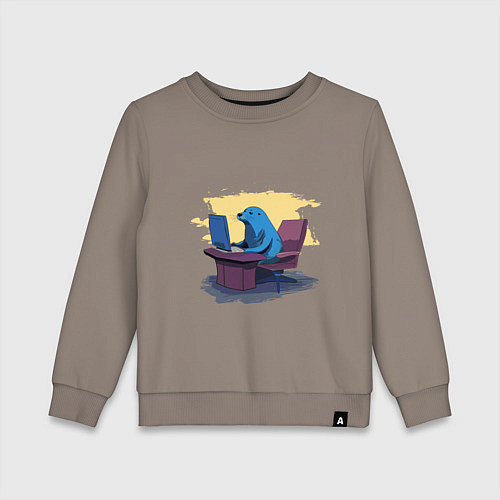 Детский свитшот Тюлень за компьютером / Утренний латте – фото 1