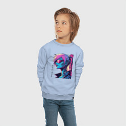 Свитшот хлопковый детский Cyber girl - pop art fantasy, цвет: мягкое небо — фото 2