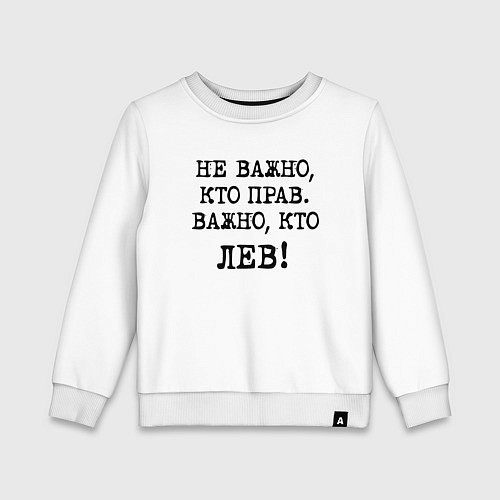 Детский свитшот Не важно кто прав, главное кто лев - каламбурный ю / Белый – фото 1