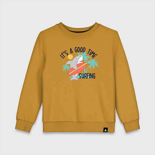 Детский свитшот Хорошее время для серфинга / Горчичный – фото 1