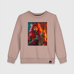 Свитшот хлопковый детский Ведьма с рыжим котом - хэллоуин, цвет: пыльно-розовый