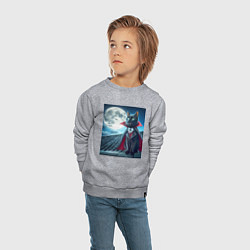 Свитшот хлопковый детский Чёрный кот вампир - хэллоуин, цвет: меланж — фото 2