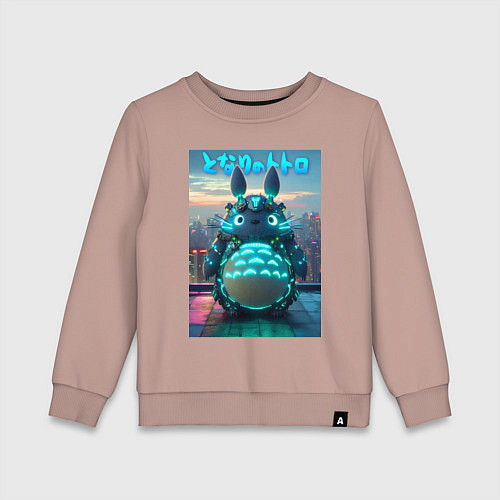 Детский свитшот Cyber Totoro - neon glow fantasy / Пыльно-розовый – фото 1