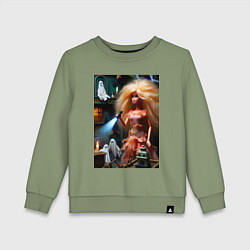 Свитшот хлопковый детский Барби с фонариком забралась на чердак в ночь на хэ, цвет: авокадо