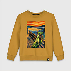 Свитшот хлопковый детский Богомол кричит на картине Эдварда Мунка - мем иску, цвет: горчичный