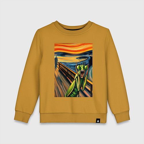 Детский свитшот Богомол кричит на картине Эдварда Мунка - мем иску / Горчичный – фото 1