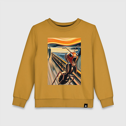 Детский свитшот Муравей кричит на картине Эдварда Мунка - мем иску / Горчичный – фото 1