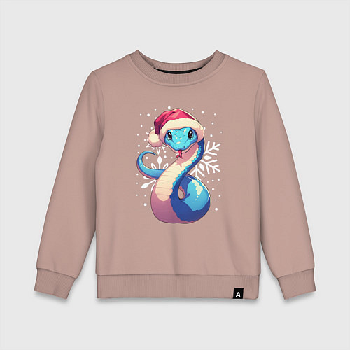 Детский свитшот Синяя змея с снежинками / Пыльно-розовый – фото 1