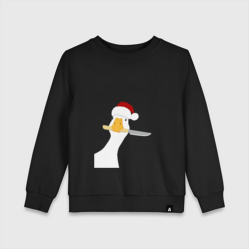 Детский свитшот Гусь Санта с ножом в клюве / Черный – фото 1