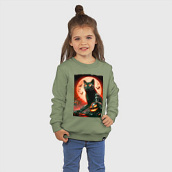 Свитшот хлопковый детский Стимпанк кот в очках - нейроарт, цвет: авокадо — фото 2