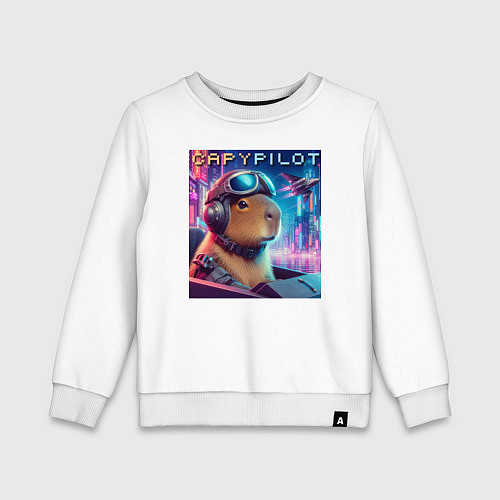 Детский свитшот Capybara is a cool pilot - ai art fantasy / Белый – фото 1
