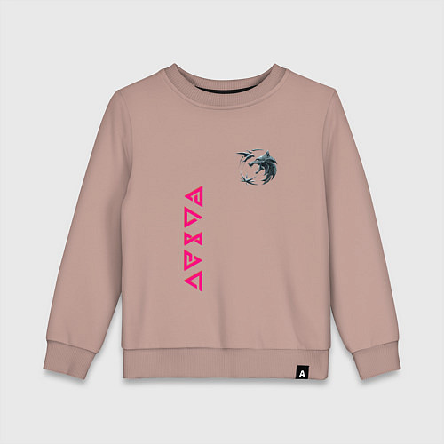 Детский свитшот Ведьмак волк лого / Пыльно-розовый – фото 1