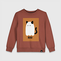 Свитшот хлопковый детский Котик-призрак на хэллоуин, цвет: кирпичный