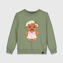 Свитшот хлопковый детский Весёлый пряничный человечек, цвет: авокадо