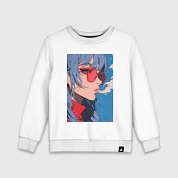 Свитшот хлопковый детский Девушка в очках арт, цвет: белый