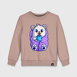Свитшот хлопковый детский Белый мишка в одеяле, цвет: пыльно-розовый