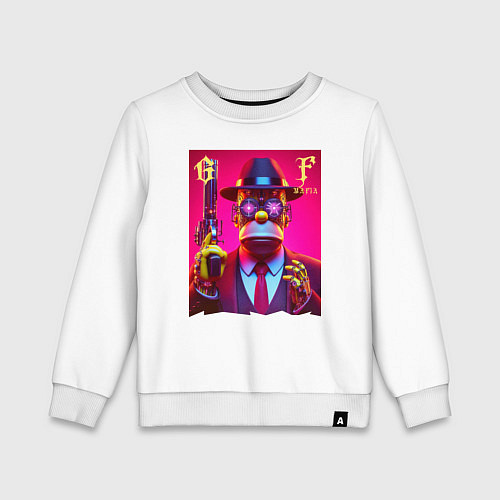 Детский свитшот Cyber godfather Homer Simpson - mafia / Белый – фото 1