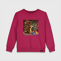 Свитшот хлопковый детский Веселая Новогодня змейка с подарками, цвет: маджента