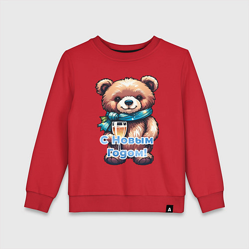 Детский свитшот Мишка с шампанским поздравляет / Красный – фото 1