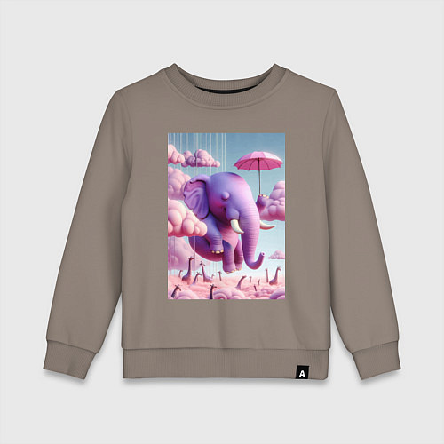 Детский свитшот Розовый слон под зонтом в облаках / Утренний латте – фото 1