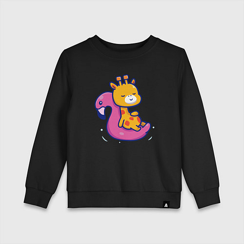 Детский свитшот Жираф в бассейне / Черный – фото 1