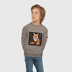 Свитшот хлопковый детский Лиса в ночном лесу, цвет: утренний латте — фото 2