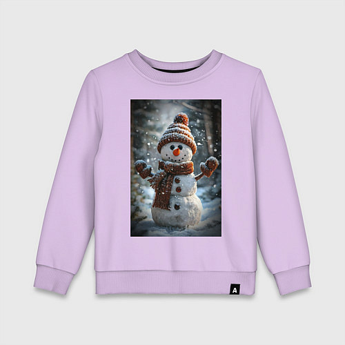 Детский свитшот Снеговик в шапке и шарфе / Лаванда – фото 1