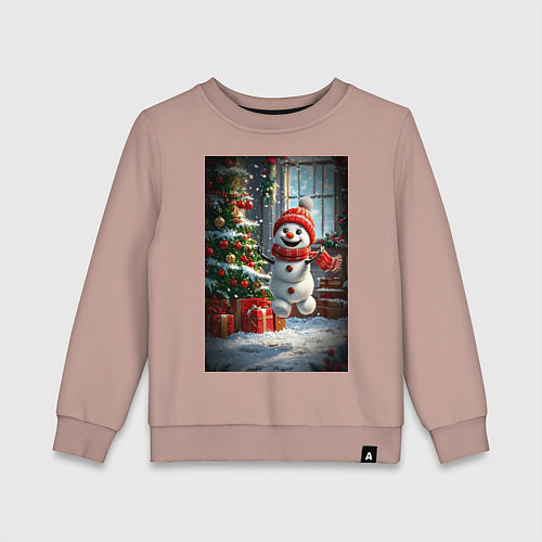 Детский свитшот Веселый снеговик / Пыльно-розовый – фото 1