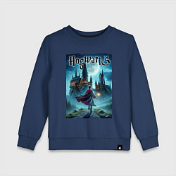 Свитшот хлопковый детский Harry Potter with a magic wand - Hogwarts, цвет: тёмно-синий