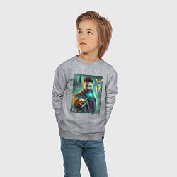 Свитшот хлопковый детский Harry Potter with a magic wand - ai art fantasy, цвет: меланж — фото 2