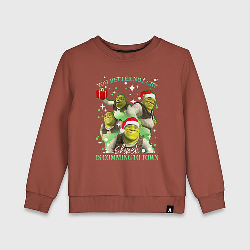 Детский свитшот Шрек в городе - Новый год / Кирпичный – фото 1