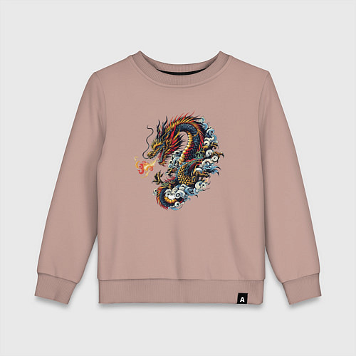 Детский свитшот Japanese dragon - engraving / Пыльно-розовый – фото 1