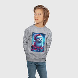 Свитшот хлопковый детский Новогодний котик среди подарков, цвет: меланж — фото 2