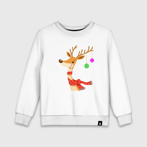 Детский свитшот Олень новогодний с ёлочными шарами / Белый – фото 1