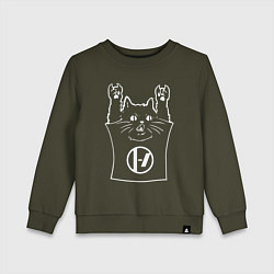 Свитшот хлопковый детский Twenty one pilots - cat rock, цвет: хаки