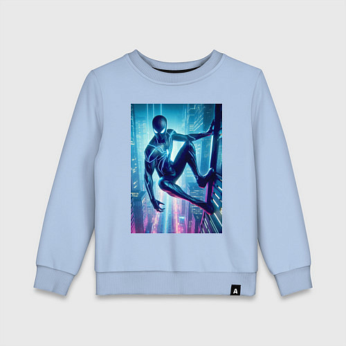 Детский свитшот Чувак-паук висит на стене небоскрёба / Мягкое небо – фото 1
