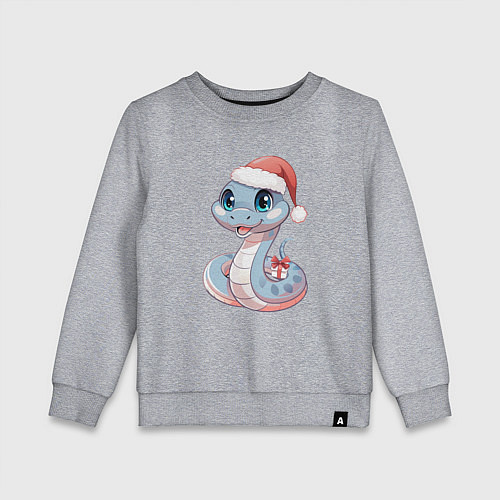 Детский свитшот Голубая новогодняя змея с подарком / Меланж – фото 1