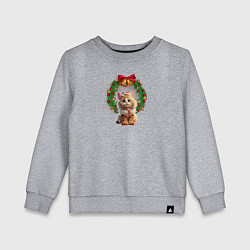 Свитшот хлопковый детский Новогодний котик с рождественским венком, цвет: меланж