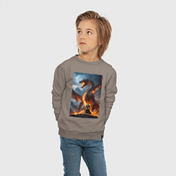 Свитшот хлопковый детский Сражение рыцаря с драконом в стиле Demons Souls, цвет: утренний латте — фото 2