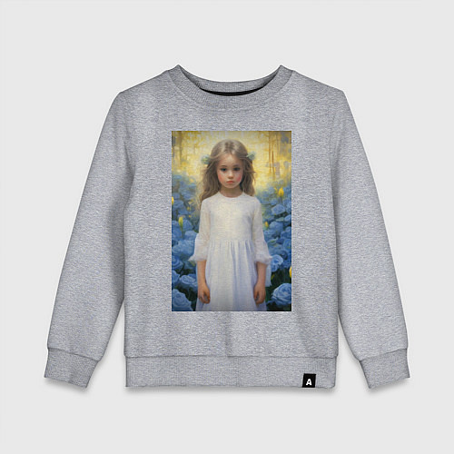 Детский свитшот Девочка в саду синих роз / Меланж – фото 1