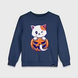 Свитшот хлопковый детский Halloween meow, цвет: тёмно-синий