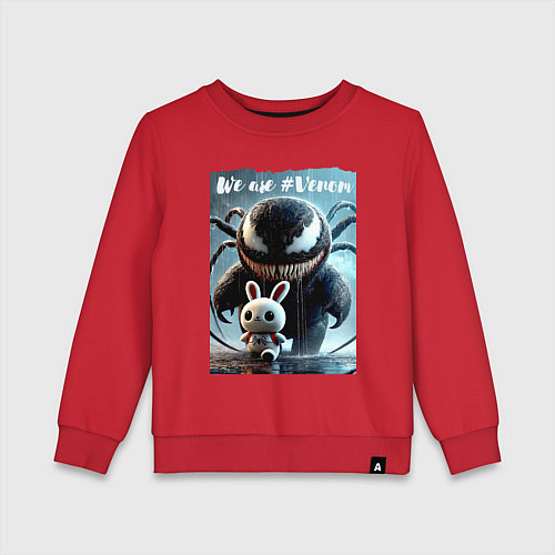 Детский свитшот Мультяшный Веном присмотрел себе кролика - мем / Красный – фото 1