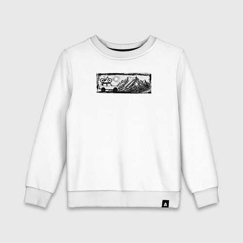 Детский свитшот Внедорожник, велосипед и горы - оффроад / Белый – фото 1