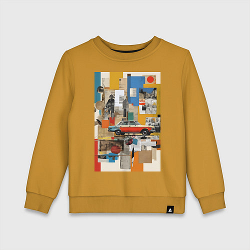 Детский свитшот Плакат с ретро автомобилем / Горчичный – фото 1