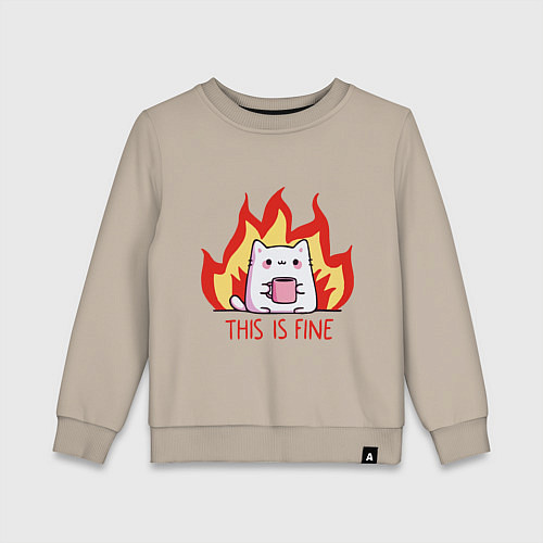 Детский свитшот Cat - this is fine / Миндальный – фото 1