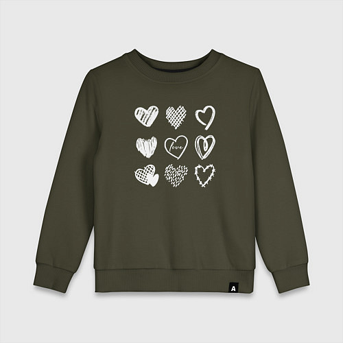 Детский свитшот Hearts love hand draw / Хаки – фото 1