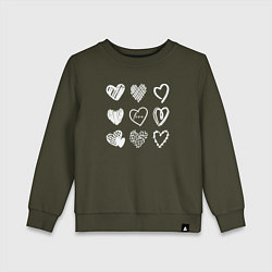 Свитшот хлопковый детский Hearts love hand draw, цвет: хаки