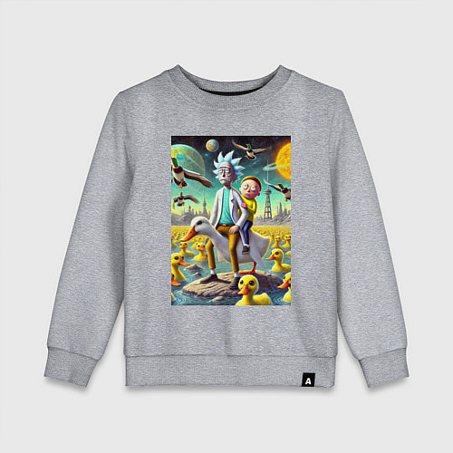 Детский свитшот Рик и Морти сидят на утке на одноимённой планете / Меланж – фото 1