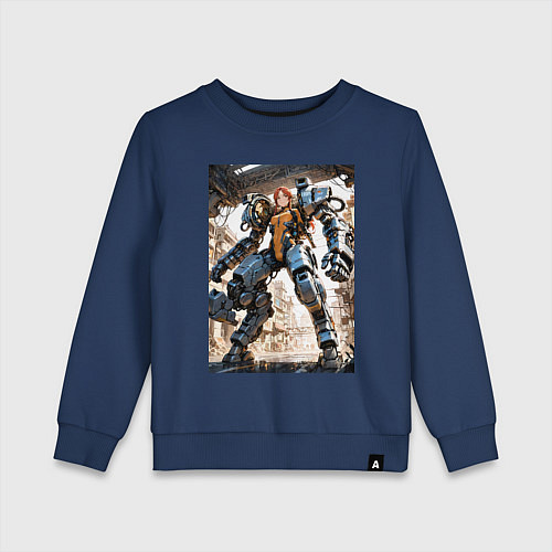 Детский свитшот Девушка управляет огромным мехом / Тёмно-синий – фото 1