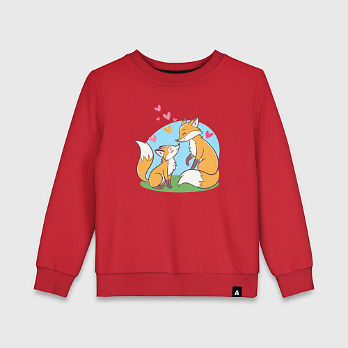 Детский свитшот Свидание влюбленных лисичек / Красный – фото 1